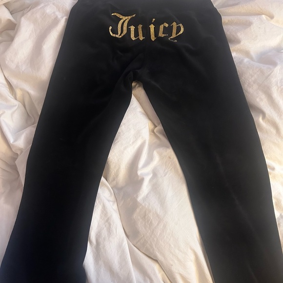 Rare Juicy Couture Black Velour Pants with Gold Crest Y2K Vintage XL - Picture 2 of 6